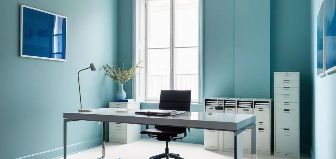 alt="Nettoyage de bureaux professionnels à Strasbourg – espace bleu propre et organisé"